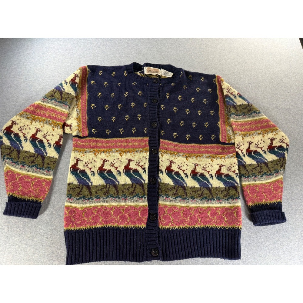 Vintage 80s The Import Workshop Bird Novelty Cardigan Sweater Navy Blue Small